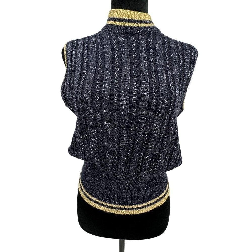 Vintage Cable Knit Sweater Vest Striped Metallic Womens L Preppy 90s Clueless